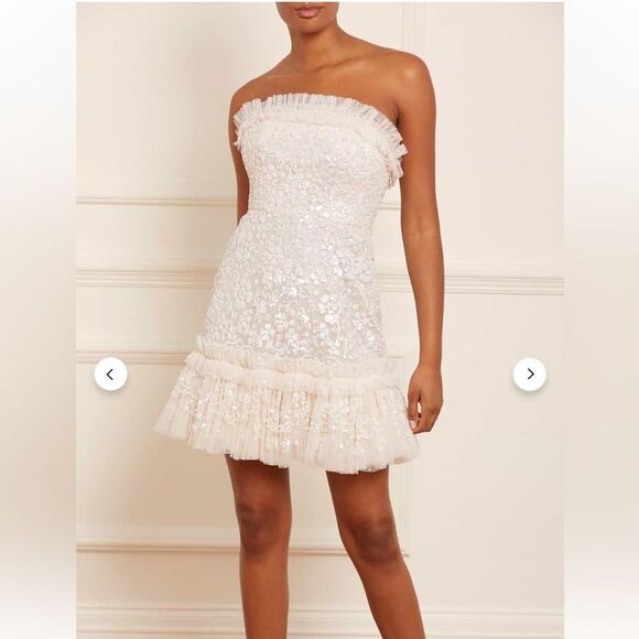 NWT Needle & Thread Regal Rose Gloss Strapless Micro Mini Dress Champagne Size14 - Picture 7 of 14